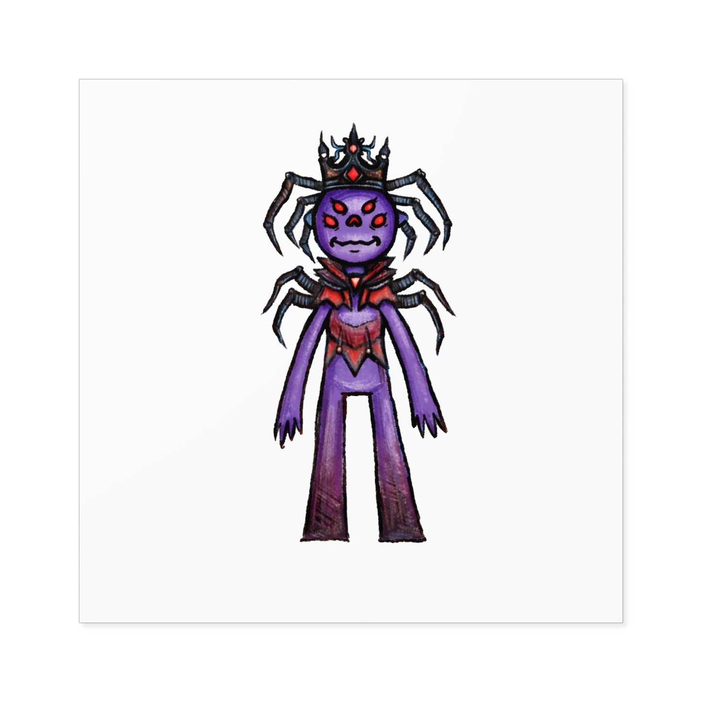 Spider Queen Square Sticker — Cute Creepy Purple Monster Decal