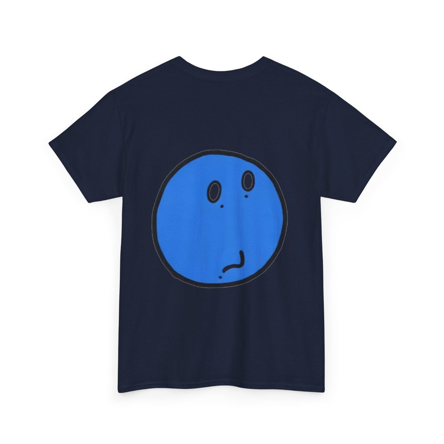 Blue Pondering Face Tee — Cute Minimal Cartoon Graphic T-Shirt