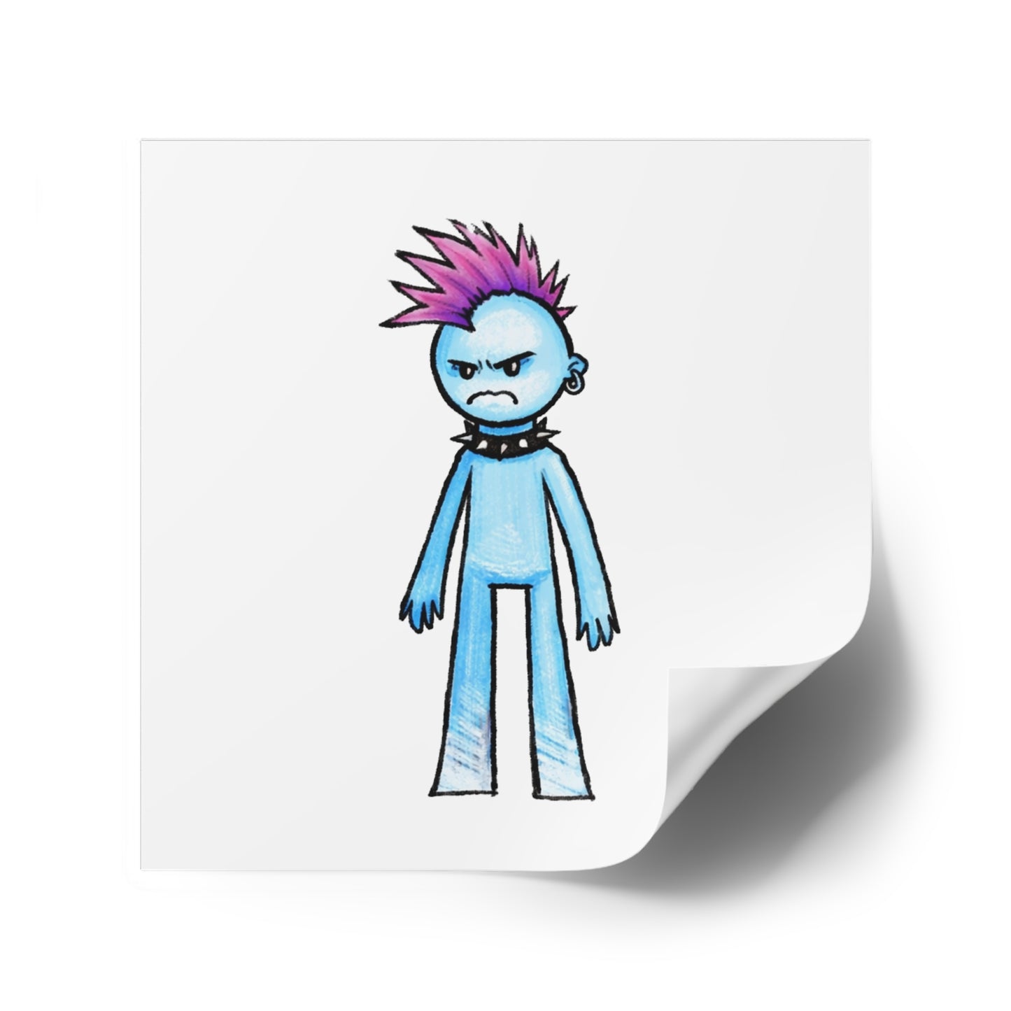Punk Kid Square Sticker — Moody Blue Punk Character Indoor/Outdoor Sticker