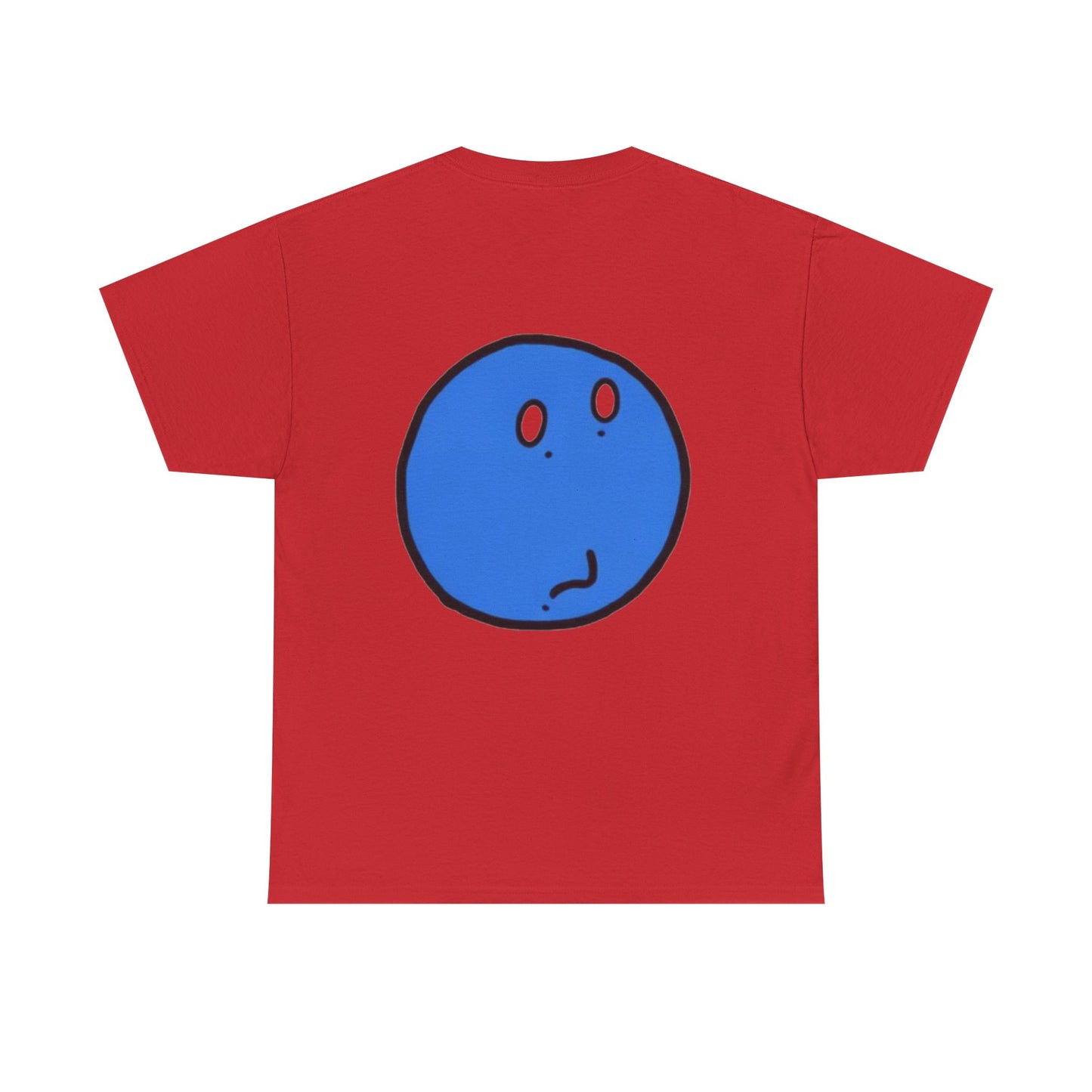 Blue Pondering Face Tee — Cute Minimal Cartoon Graphic T-Shirt