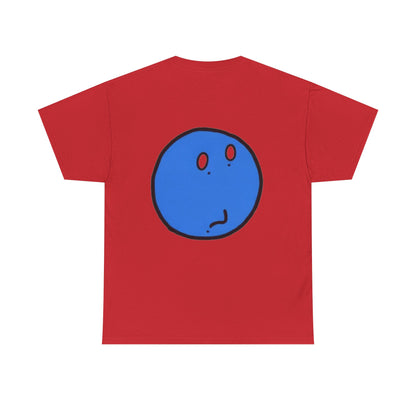 Blue Pondering Face Tee — Cute Minimal Cartoon Graphic T-Shirt