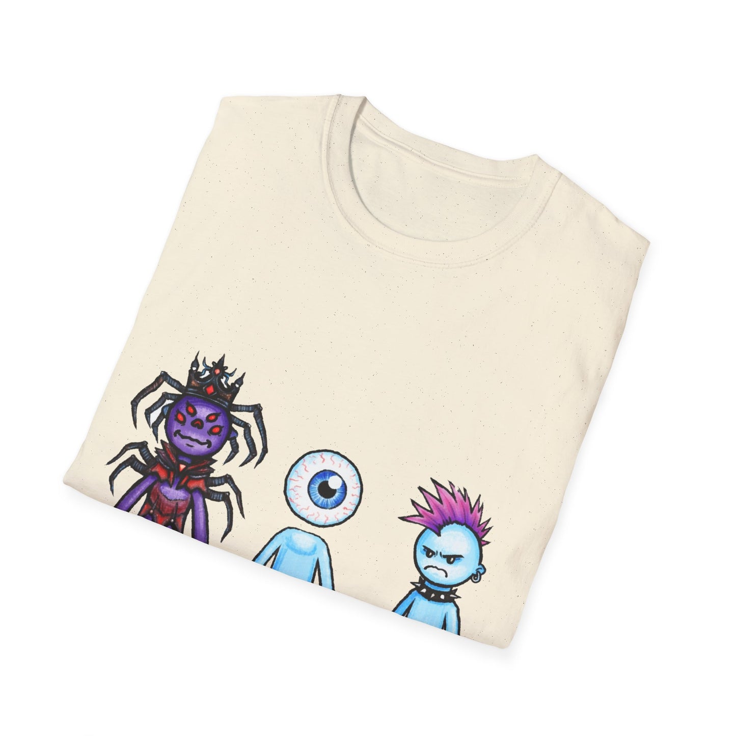 Cute Monster Trio T-Shirt — Cartoon Spider, Cyclops & Punk Alien Graphic Tee