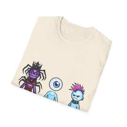 Cute Monster Trio T-Shirt — Cartoon Spider, Cyclops & Punk Alien Graphic Tee