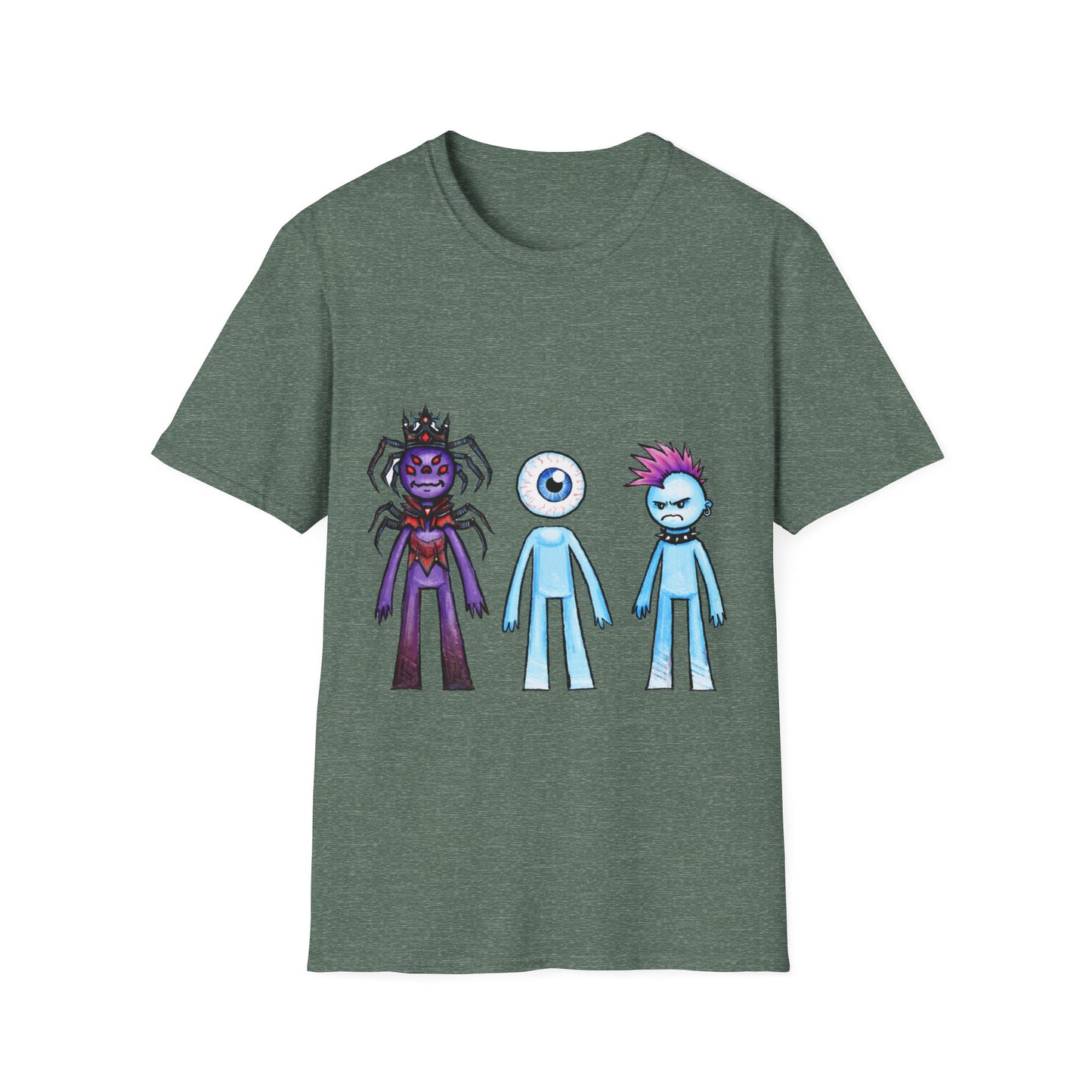 Cute Monster Trio T-Shirt — Cartoon Spider, Cyclops & Punk Alien Graphic Tee