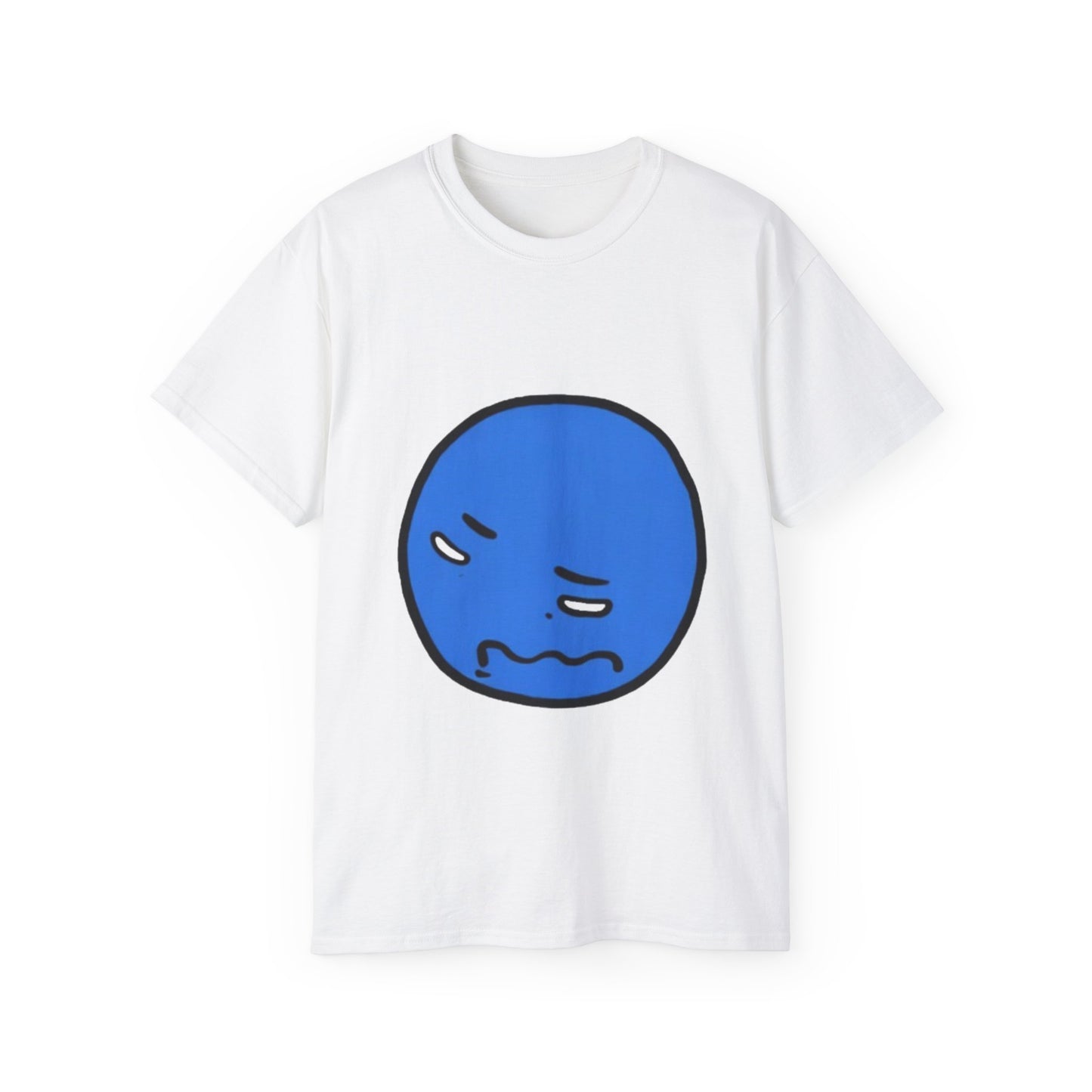 Blue Nervous Emoji T-Shirt — Anxious Face Graphic Tee