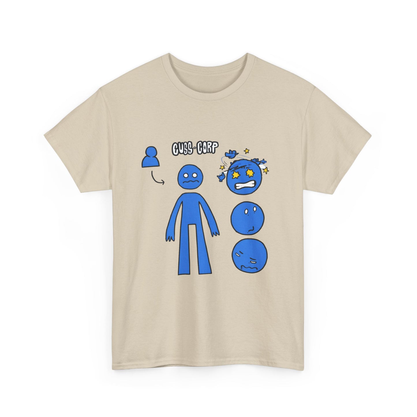 Blue Emote Character Tee — Cute Sticker-Style Facial Expressions Graphic T-Shirt