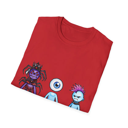 Cute Monster Trio T-Shirt — Cartoon Spider, Cyclops & Punk Alien Graphic Tee