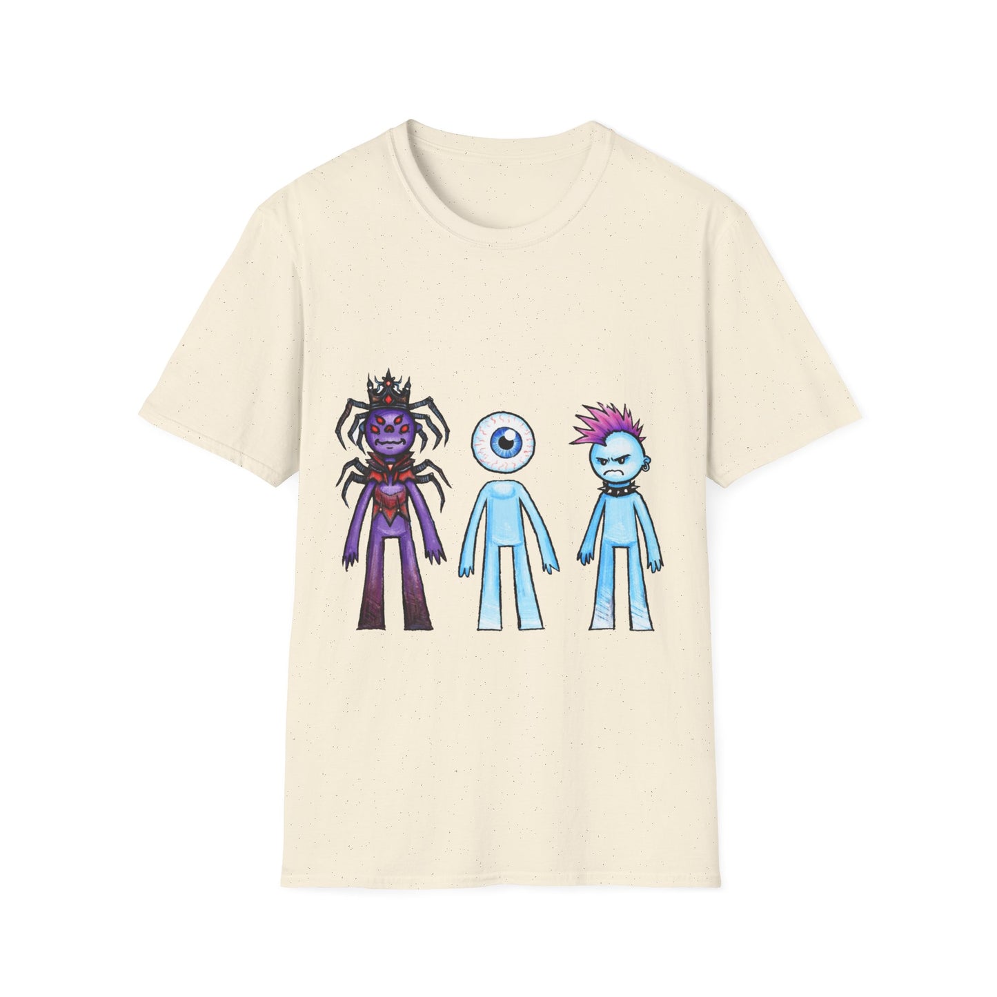 Cute Monster Trio T-Shirt — Cartoon Spider, Cyclops & Punk Alien Graphic Tee