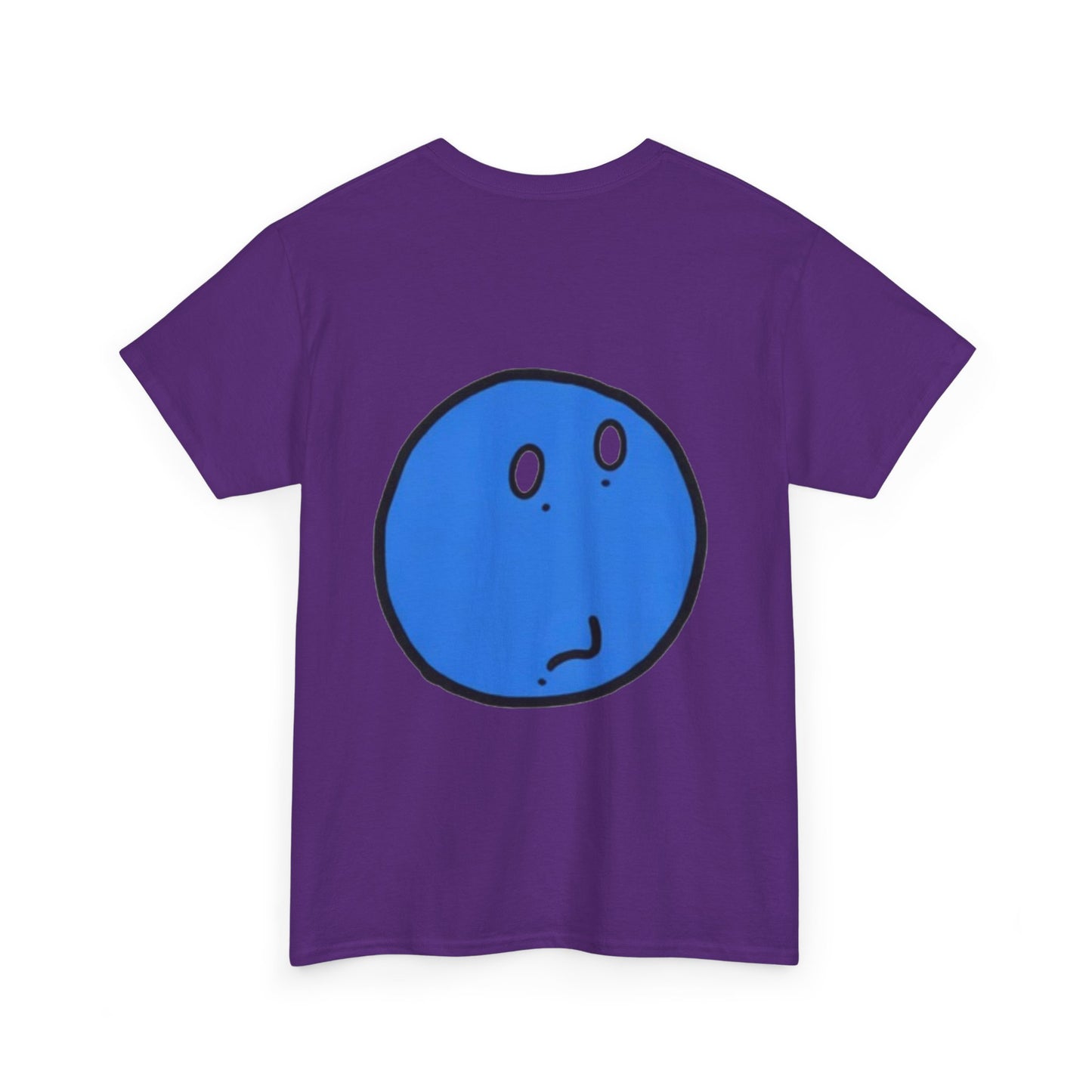 Blue Pondering Face Tee — Cute Minimal Cartoon Graphic T-Shirt