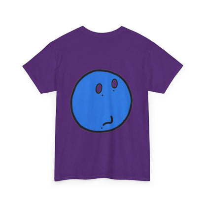 Blue Pondering Face Tee — Cute Minimal Cartoon Graphic T-Shirt