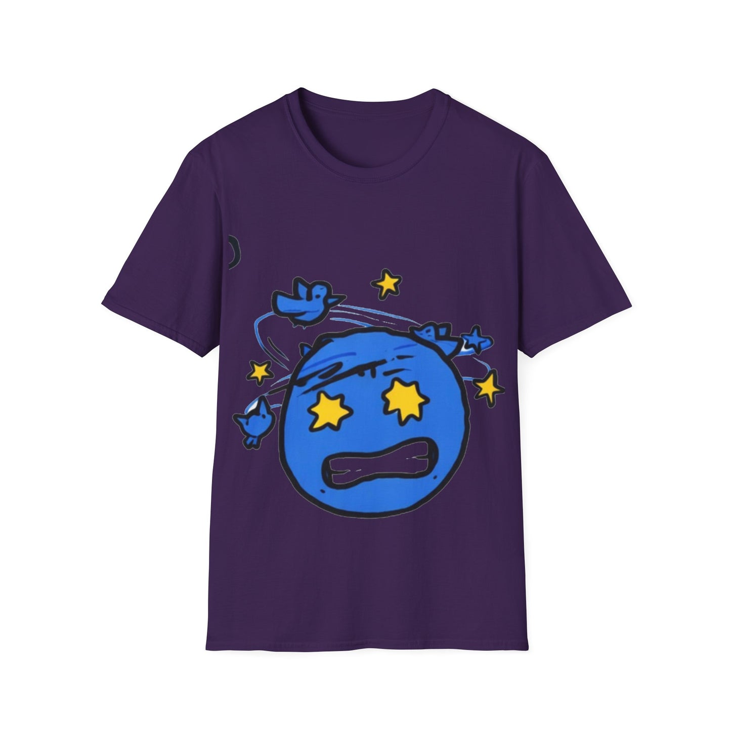 Dizzy Star Emoji T-Shirt — Cute Blue Space Cartoon Graphic Tee