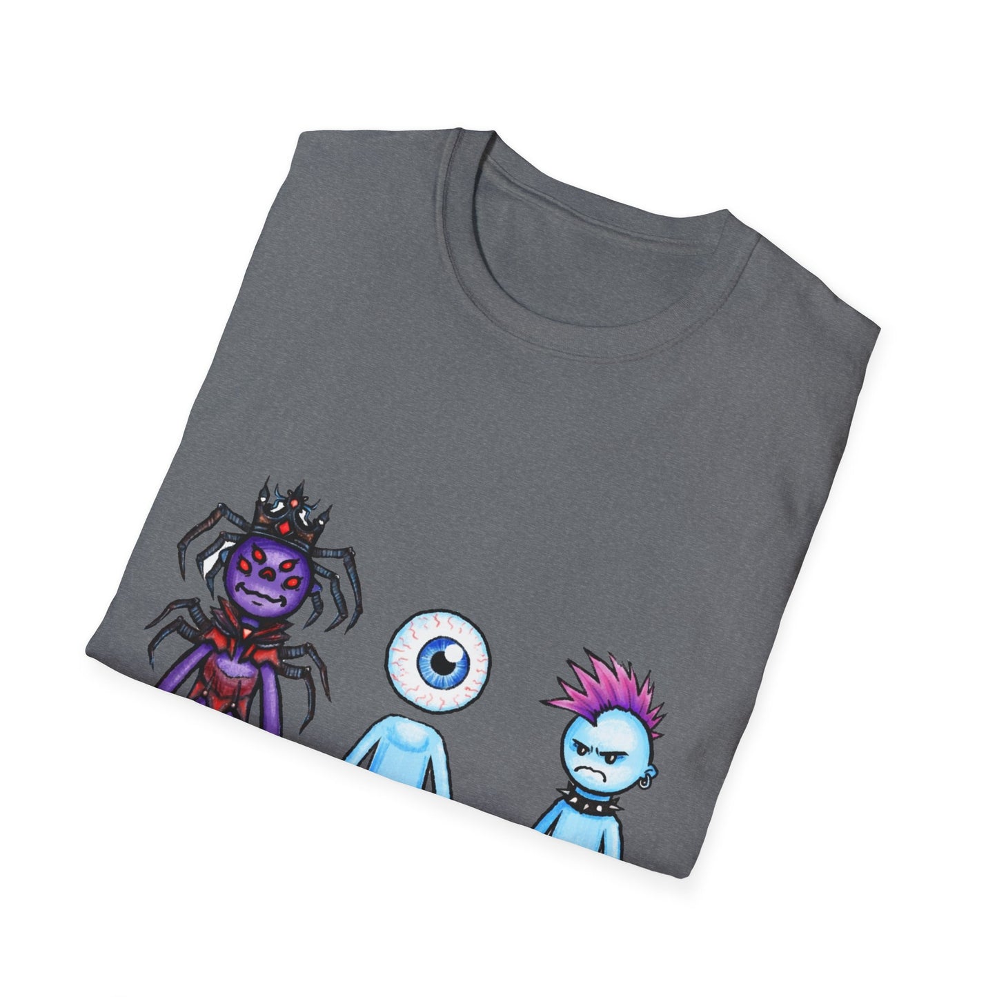 Cute Monster Trio T-Shirt — Cartoon Spider, Cyclops & Punk Alien Graphic Tee