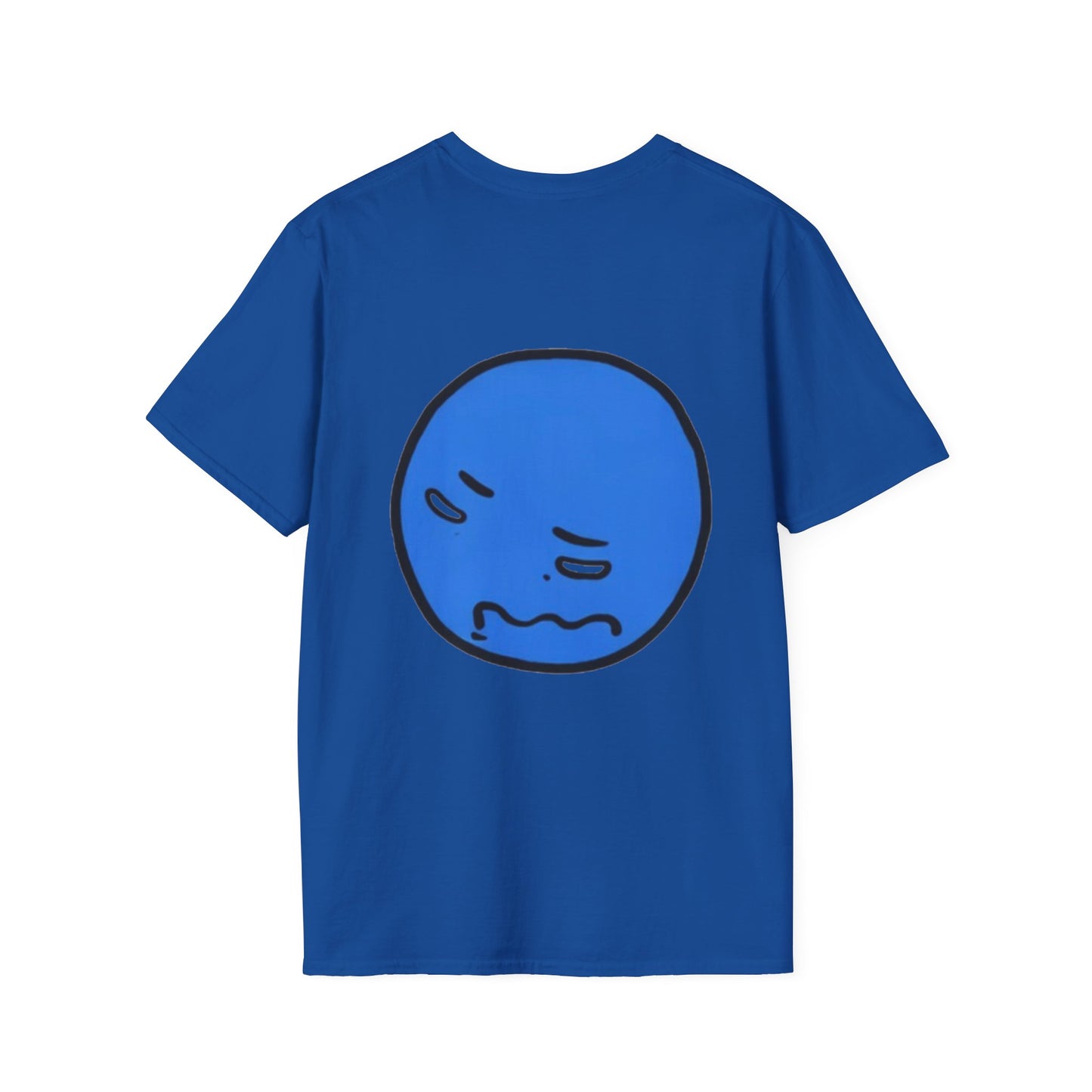Blue Grumpy Emoji T-Shirt — Funny Moody Face Graphic Tee