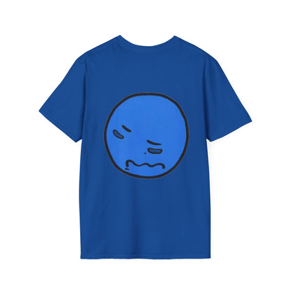 Blue Grumpy Emoji T-Shirt — Funny Moody Face Graphic Tee
