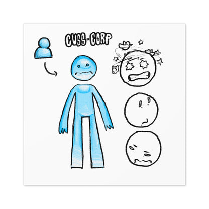 Blue Character Expression Square Sticker — Cute Emoticon Decal (Indoor/Outdoor)