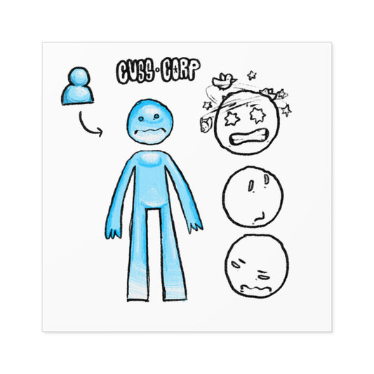 Blue Character Expression Square Sticker — Cute Emoticon Decal (Indoor/Outdoor)