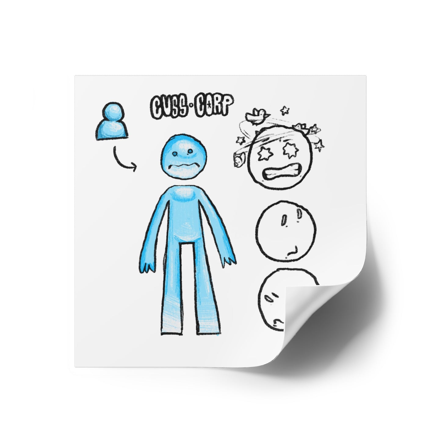 Blue Character Expression Square Sticker — Cute Emoticon Decal (Indoor/Outdoor)