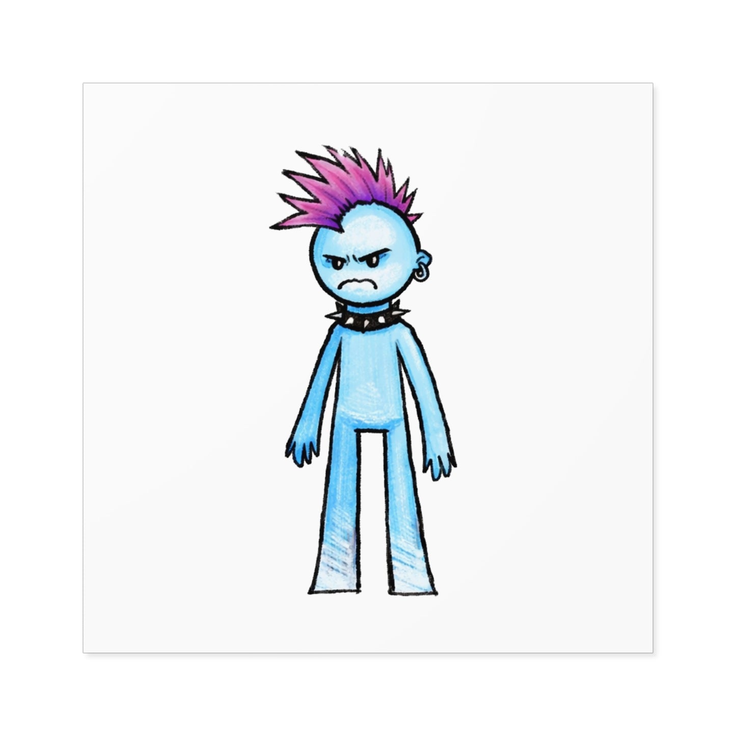 Punk Kid Square Sticker — Moody Blue Punk Character Indoor/Outdoor Sticker