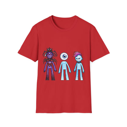 Cute Monster Trio T-Shirt — Cartoon Spider, Cyclops & Punk Alien Graphic Tee