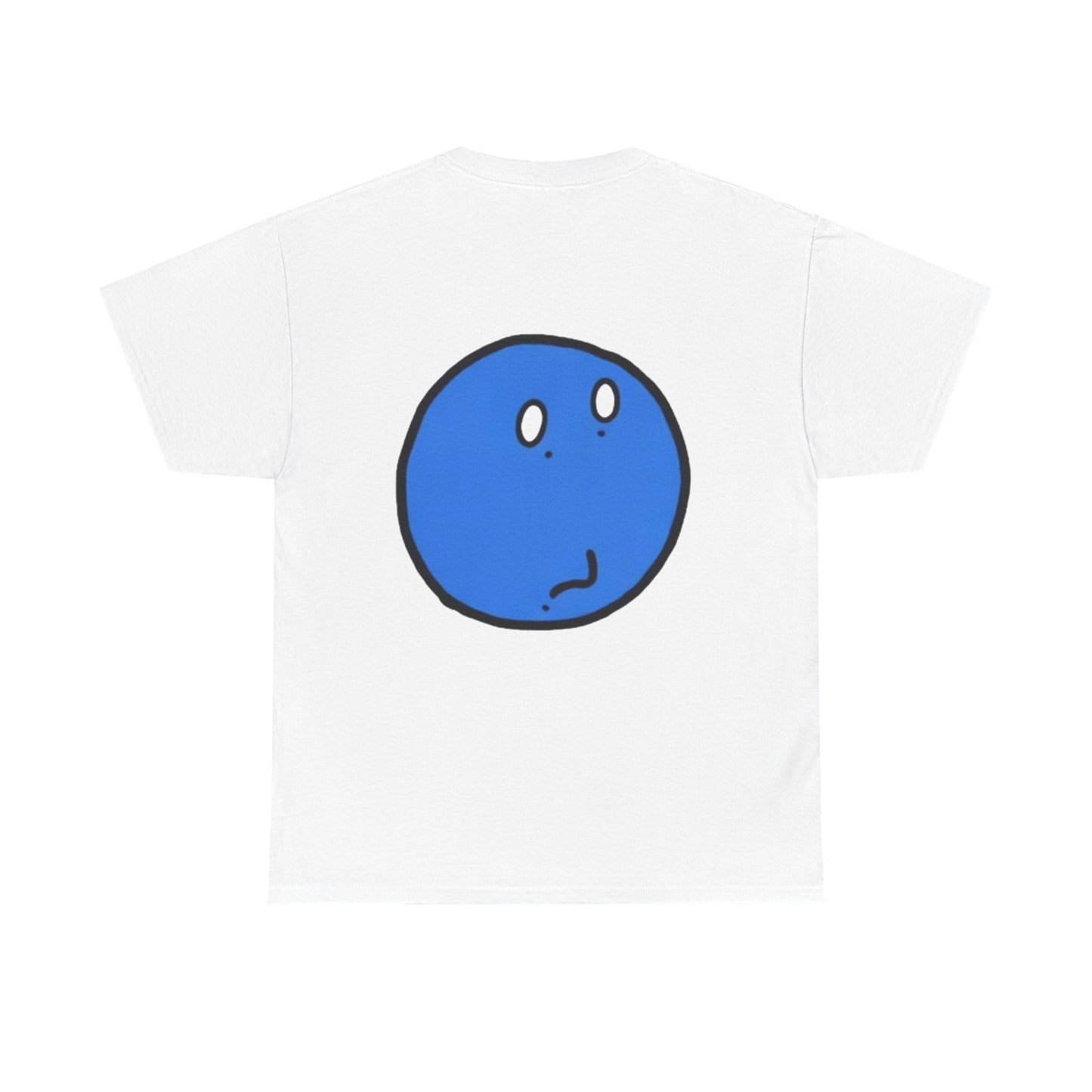 Blue Pondering Face Tee — Cute Minimal Cartoon Graphic T-Shirt