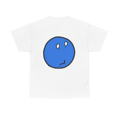 Blue Pondering Face Tee — Cute Minimal Cartoon Graphic T-Shirt