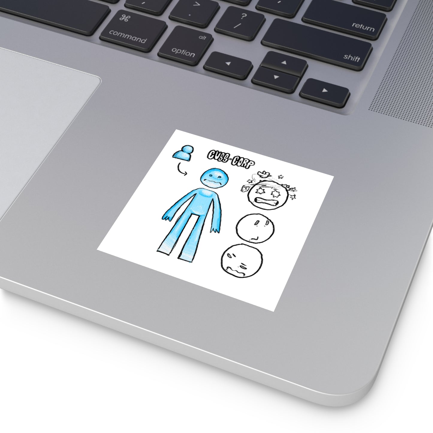 Blue Character Expression Square Sticker — Cute Emoticon Decal (Indoor/Outdoor)