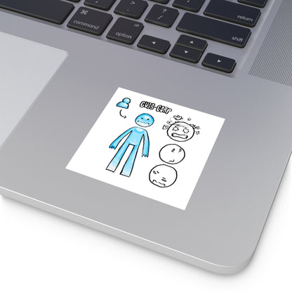 Blue Character Expression Square Sticker — Cute Emoticon Decal (Indoor/Outdoor)