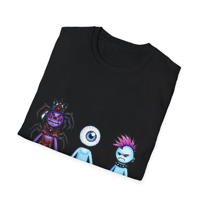 Cute Monster Trio T-Shirt — Cartoon Spider, Cyclops & Punk Alien Graphic Tee