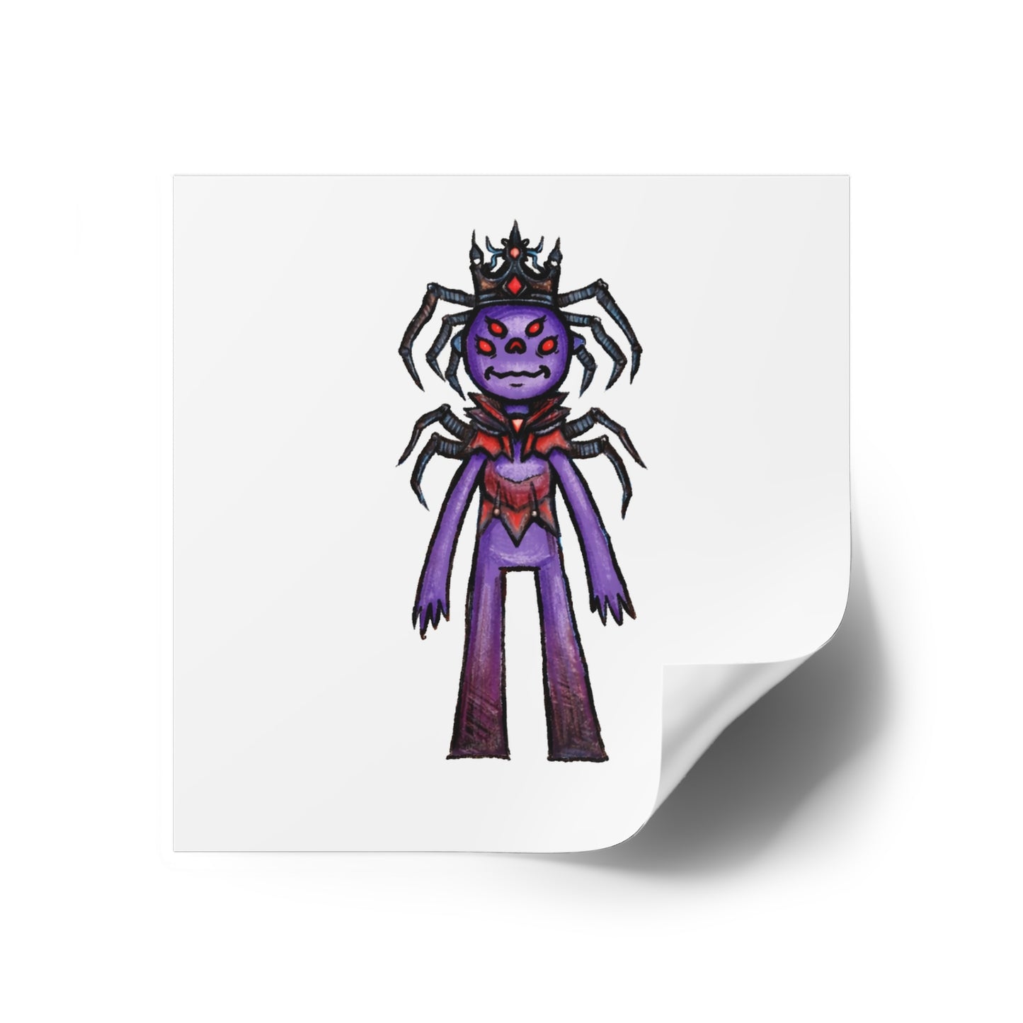 Spider Queen Square Sticker — Cute Creepy Purple Monster Decal