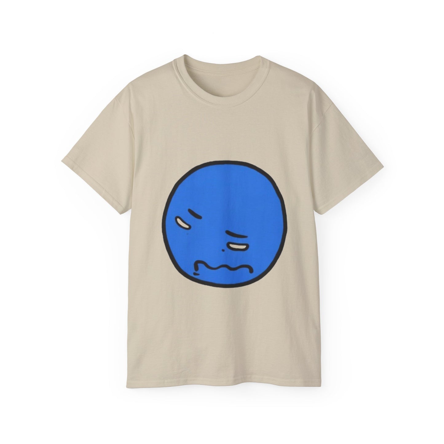 Blue Nervous Emoji T-Shirt — Anxious Face Graphic Tee