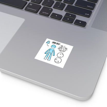 Blue Character Expression Square Sticker — Cute Emoticon Decal (Indoor/Outdoor)