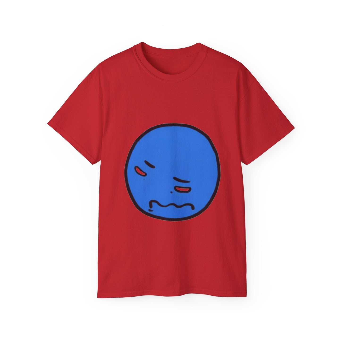 Blue Nervous Emoji T-Shirt — Anxious Face Graphic Tee