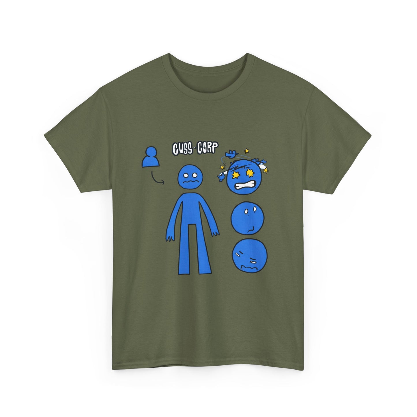 Blue Emote Character Tee — Cute Sticker-Style Facial Expressions Graphic T-Shirt