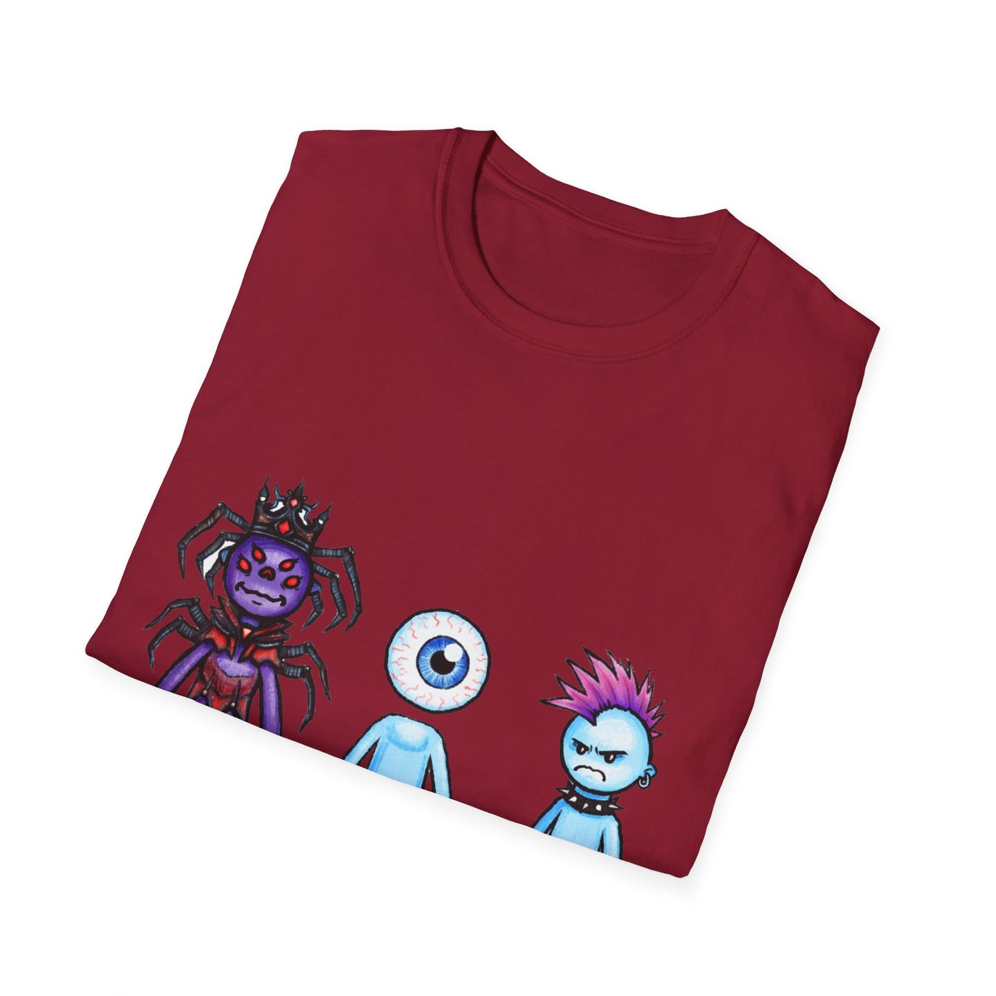 Cute Monster Trio T-Shirt — Cartoon Spider, Cyclops & Punk Alien Graphic Tee