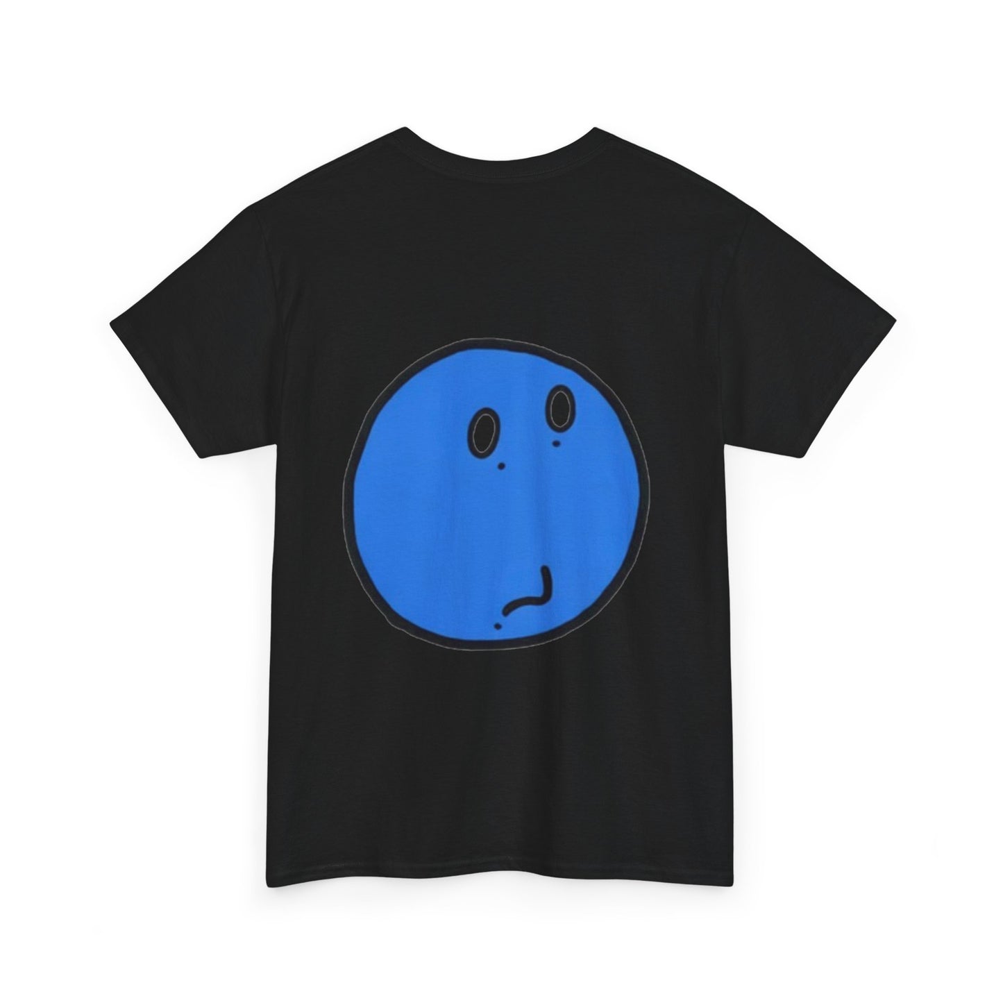 Blue Pondering Face Tee — Cute Minimal Cartoon Graphic T-Shirt