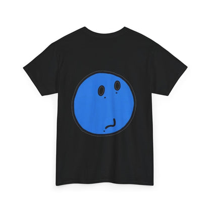 Blue Pondering Face Tee — Cute Minimal Cartoon Graphic T-Shirt