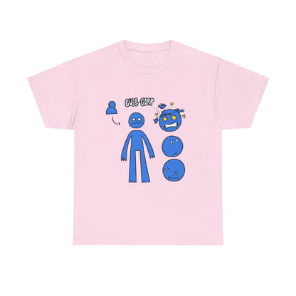 Blue Emote Character Tee — Cute Sticker-Style Facial Expressions Graphic T-Shirt