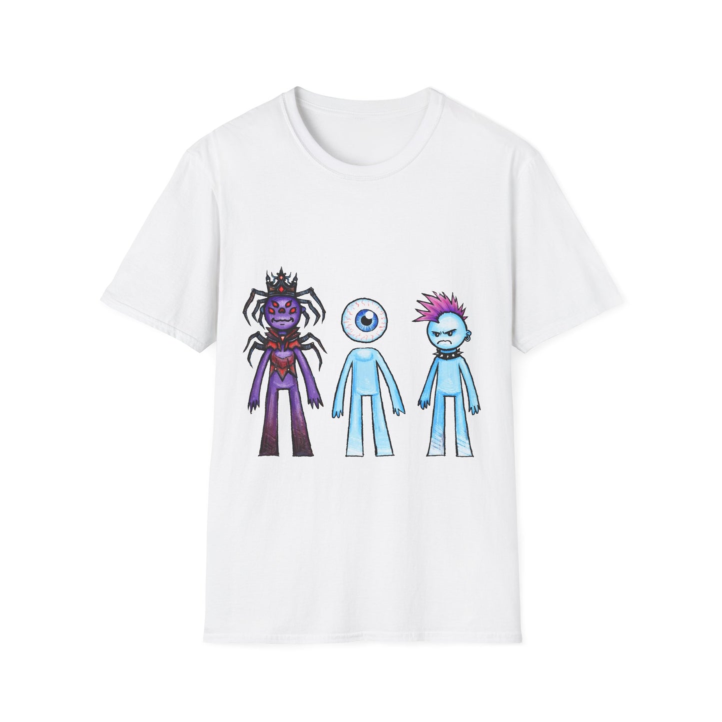 Cute Monster Trio T-Shirt — Cartoon Spider, Cyclops & Punk Alien Graphic Tee