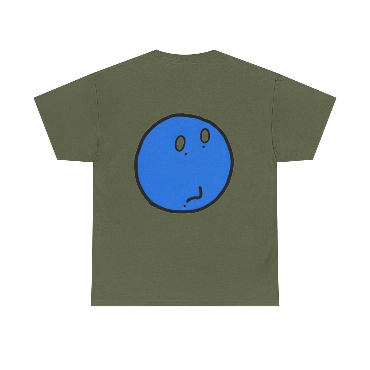 Blue Pondering Face Tee — Cute Minimal Cartoon Graphic T-Shirt