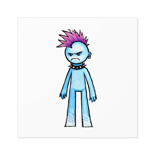 Punk Kid Square Sticker — Moody Blue Punk Character Indoor/Outdoor Sticker