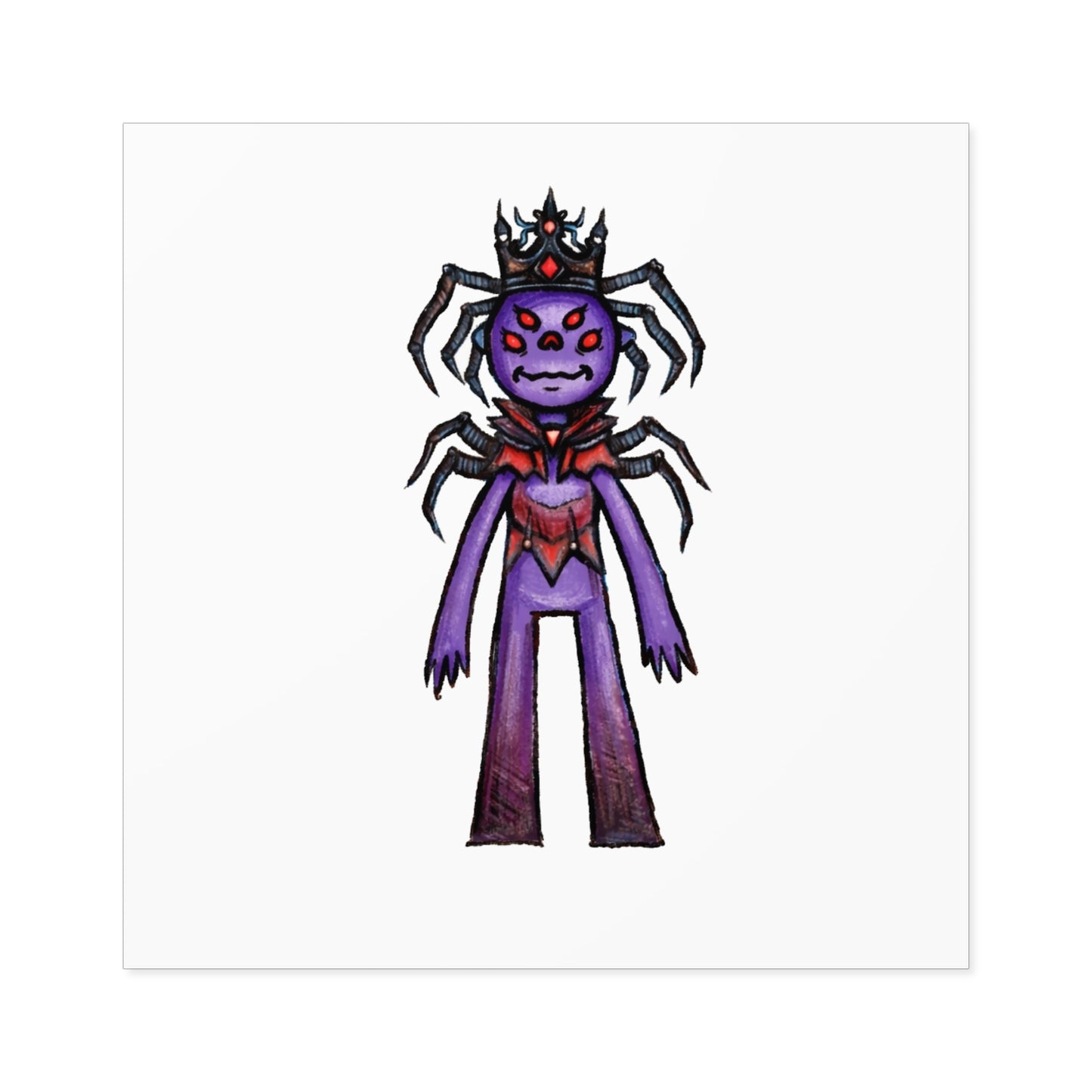 Spider Queen Square Sticker — Cute Creepy Purple Monster Decal