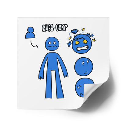 Blue Emote Character Square Sticker — "Cuss-Corp" Mood Faces