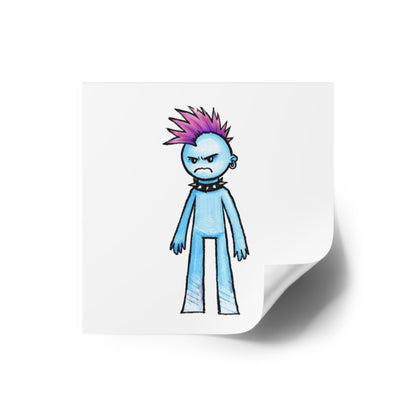 Punk Kid Square Sticker — Moody Blue Punk Character Indoor/Outdoor Sticker