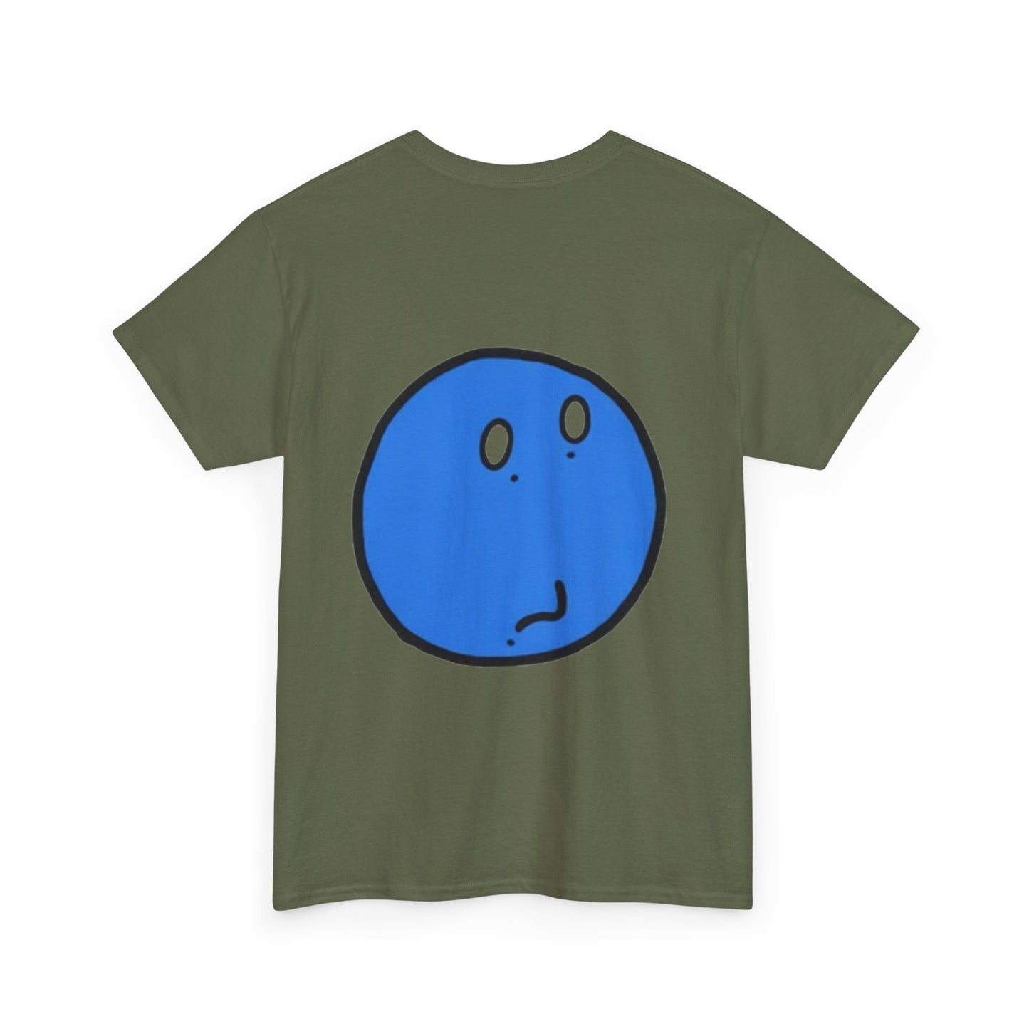 Blue Pondering Face Tee — Cute Minimal Cartoon Graphic T-Shirt