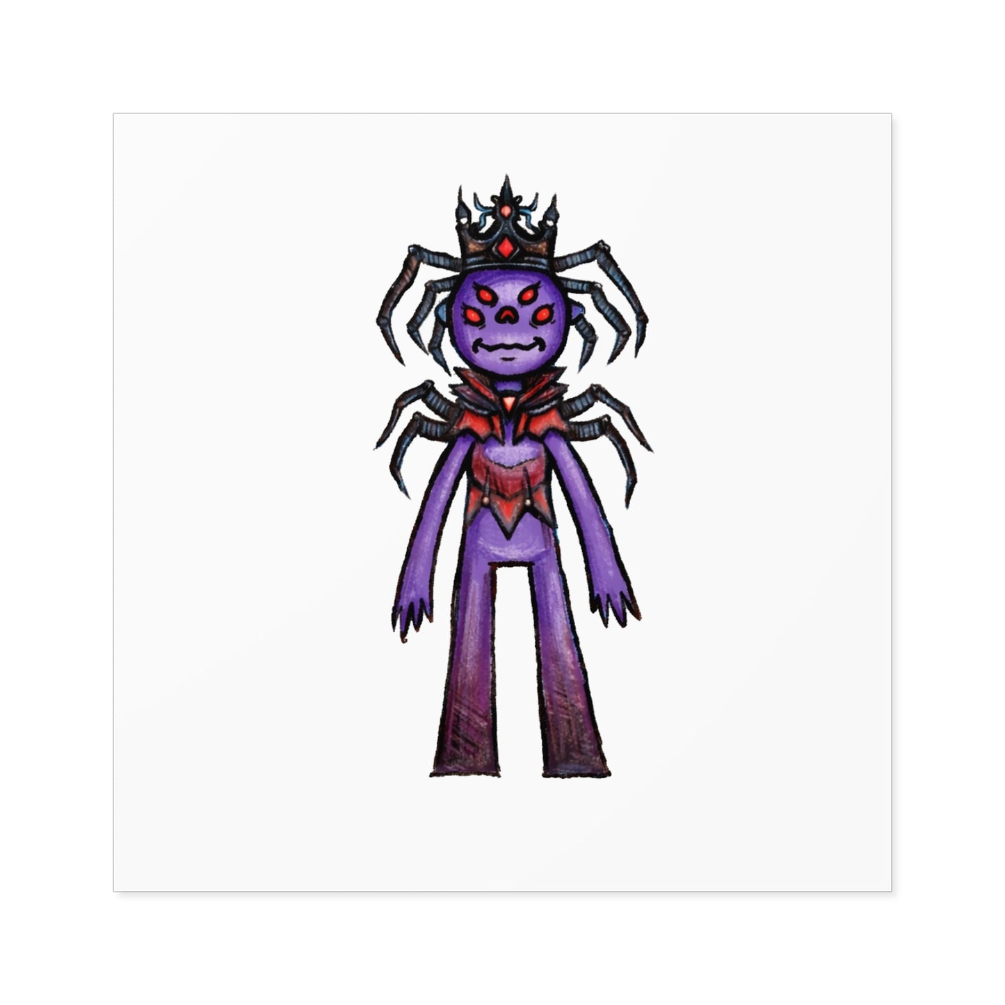 Spider Queen Square Sticker — Cute Creepy Purple Monster Decal