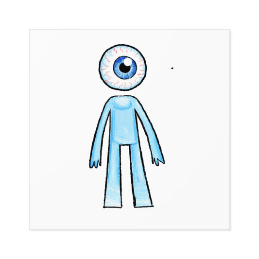 Eye-Headed Character Square Stickers — Cute Blue Eyeball Alien Decal (Indoor/Outdoor)