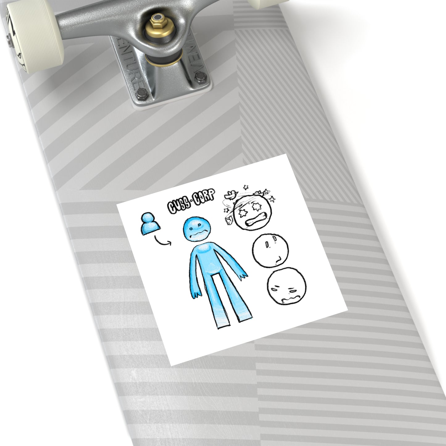 Blue Character Expression Square Sticker — Cute Emoticon Decal (Indoor/Outdoor)