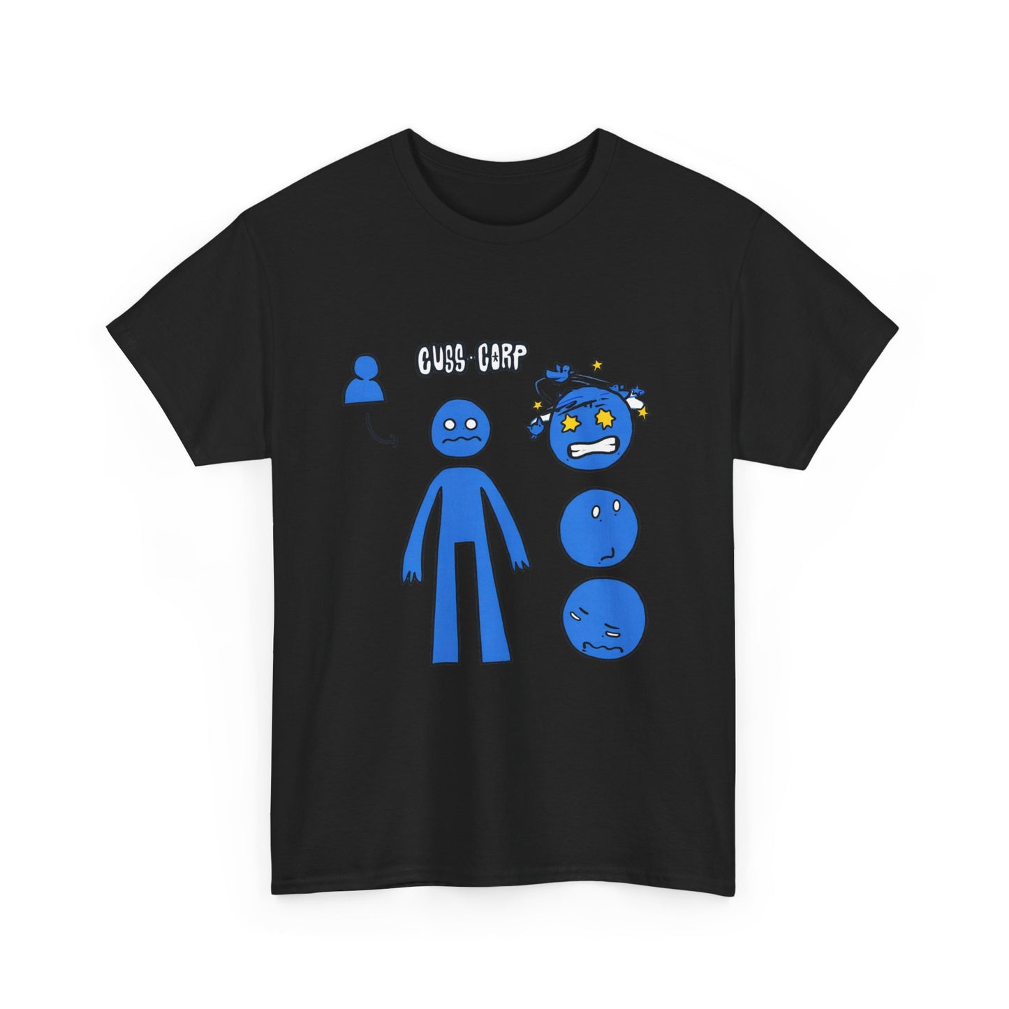 Blue Emote Character Tee — Cute Sticker-Style Facial Expressions Graphic T-Shirt