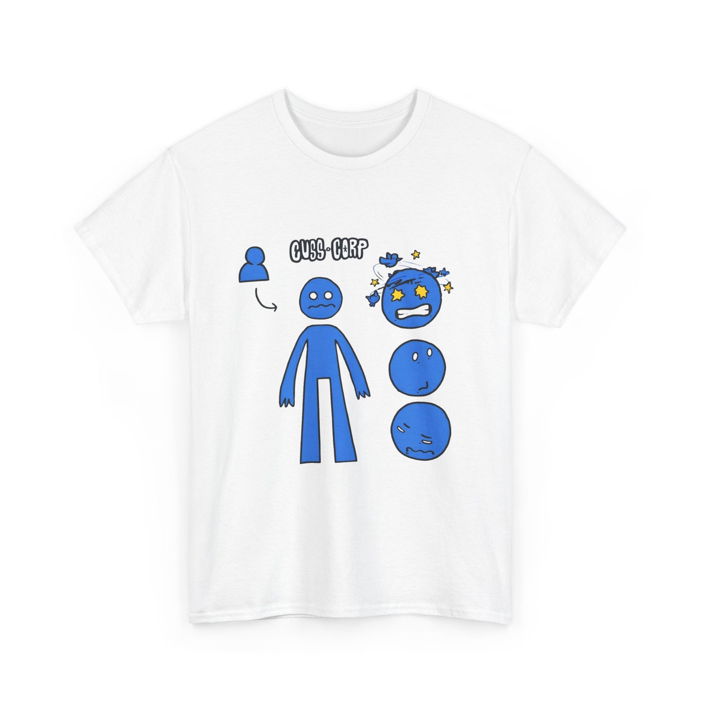 Blue Emote Character Tee — Cute Sticker-Style Facial Expressions Graphic T-Shirt