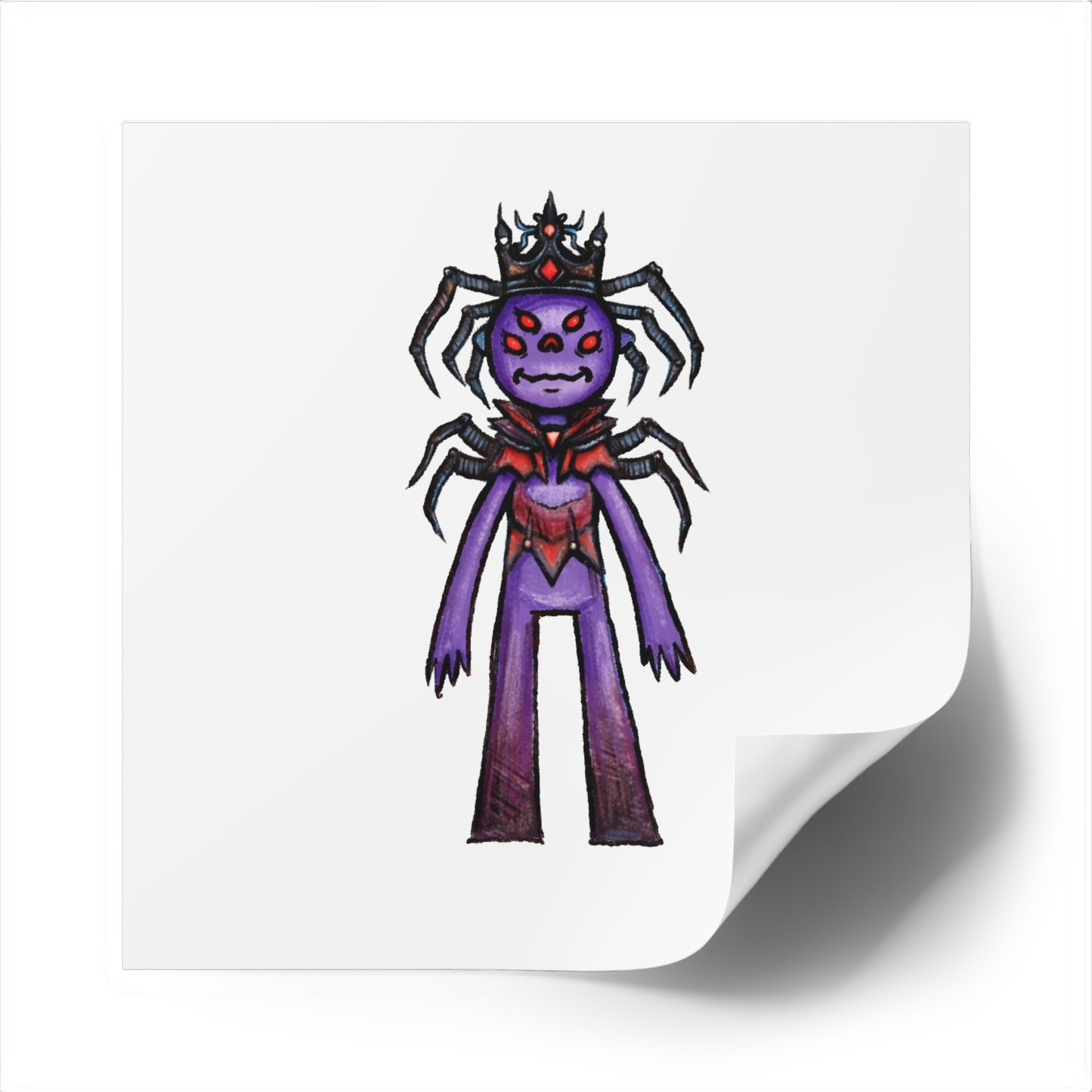 Spider Queen Square Sticker — Cute Creepy Purple Monster Decal